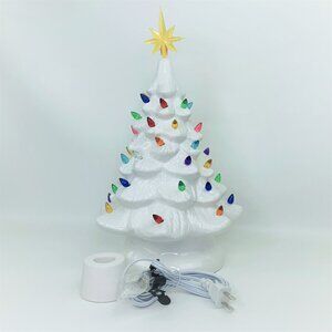 White 12"H Ceramic Lite UP Christmas Tree Table Top Retro Nostalgic Decoration